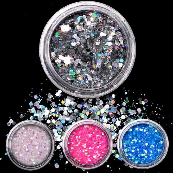 

1pcs confetti sequins colorful glitter 1mm 2mm 3mm nail paillette flakies round shapes nail art decoration m3a509, Silver;gold