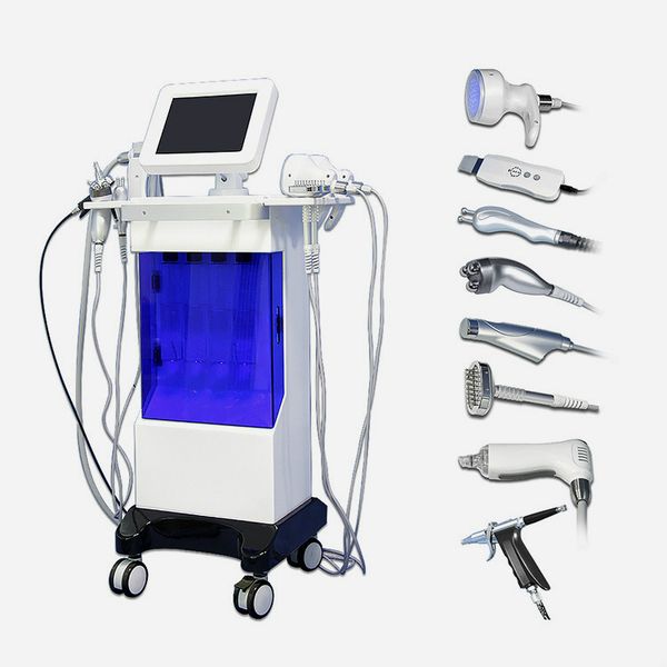 

8 in 1 oxygen spray gun six polar radio frequency micro cureent galvanic dermabrasion tigthening vacuum facial peeling