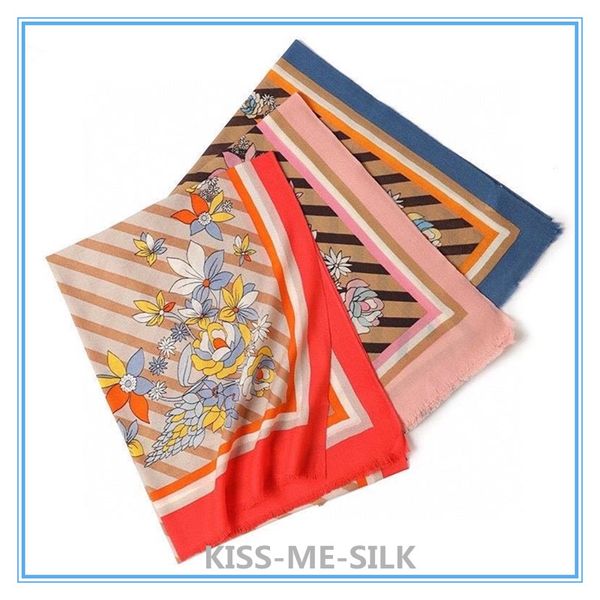 

kms latest new printing sheep wool flowers scarf shawl for girl lady women 70*190cm/108g, Blue;gray