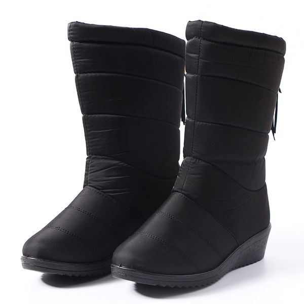 

женщины snow boots середина икра платформа зимних сапоги женщины теплые ботинки кисточка плюшевой водонепроницаемое покрытие high botas muje, Black