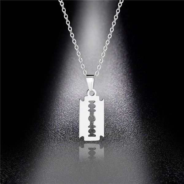 

european and american hip-hop stainless steel blade necklace, cool personality razor pendant, foreign trade jewelry, Silver