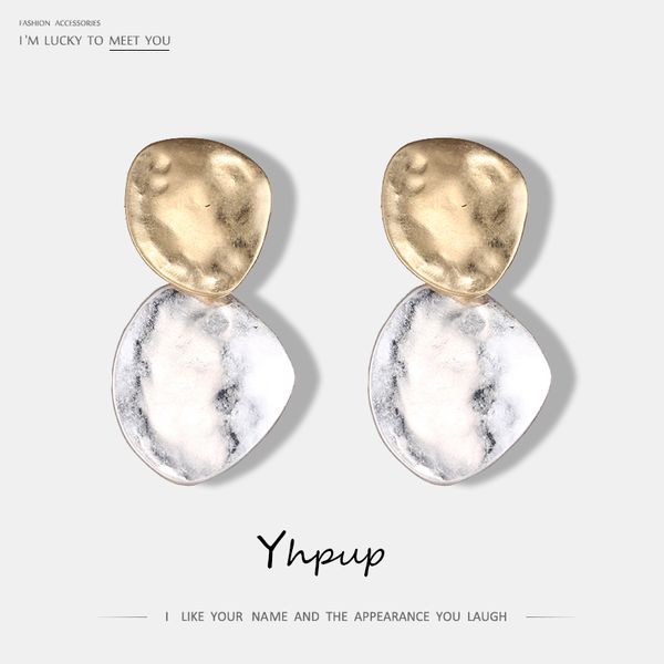 

yhpup europe and america new concise irregular alloy earrings for women statement charm chic earrings jewelry brincos, Silver