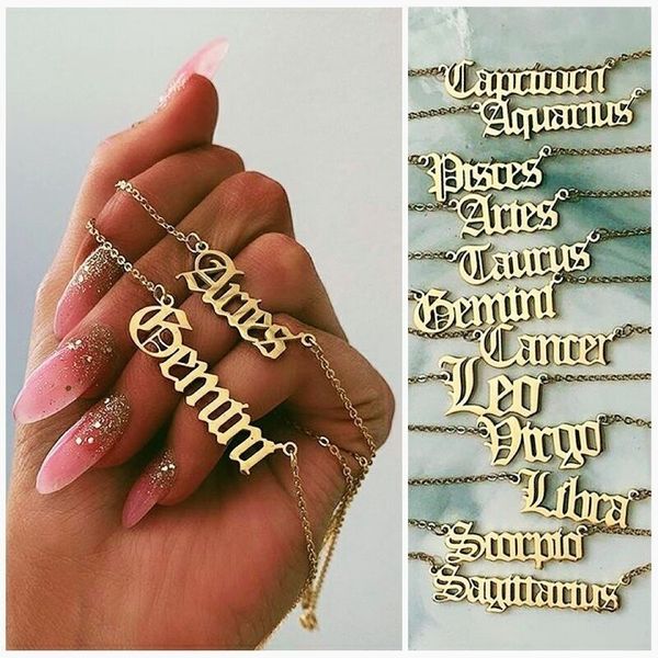 

12 знак письмо ожерелье созвездие подвески ожерелье скорпион лев козерог водолей для женщин для мужчин подарок на день рождения, Silver