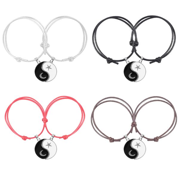 

charm bracelets retro men and women bracelet round gossip stitching alloy pendant four-color leather rope good friend fashion jewelry gift, Golden;silver
