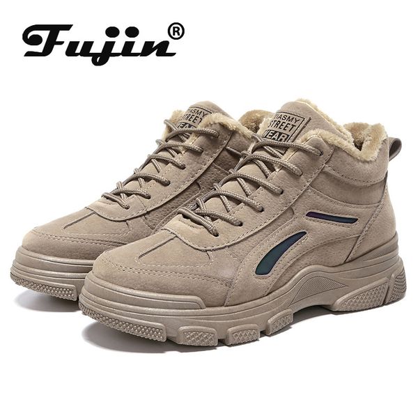 

fujin winter warm velvet sports women's boots fashion platform ankle boots platform women snow sneakers woman, Black