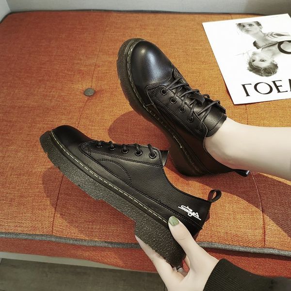 

new 2020 oxford shoes for women shoes woman square mid heels lace up casual winter autumn leather retro brogues plus size, Black