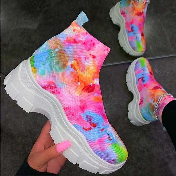 

new pink graffiti high boots women damping flying weaving sock shoes for women 2020 fashion walking footwear zapatos mujer, Black