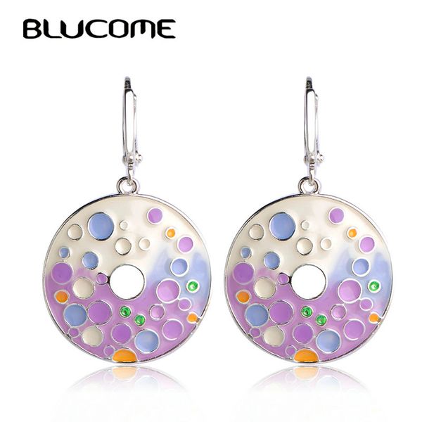 

blucome special bubble shape round pendant earrings purple enamel alloy long drop earrings women girls engagement gifts jewelry, Silver