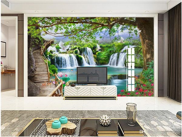 

дерево фото водопад d для 3d простой заказ 3 home decor 3d mural пейзаж обои для рабочего стола лес живые зеленые фрески стены стена bbyqe