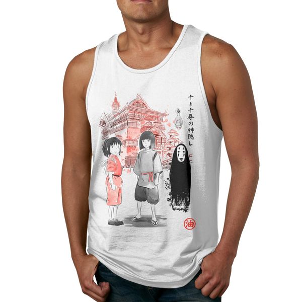 

natural cotton watercolor spirited away sumie round collar sleeveless tank stylish boy vest