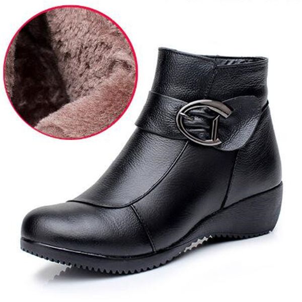 

new elegant fashion genuine leather boots casual sneakers women shoes boots flat wedges non-slip warm snow ankle, Black
