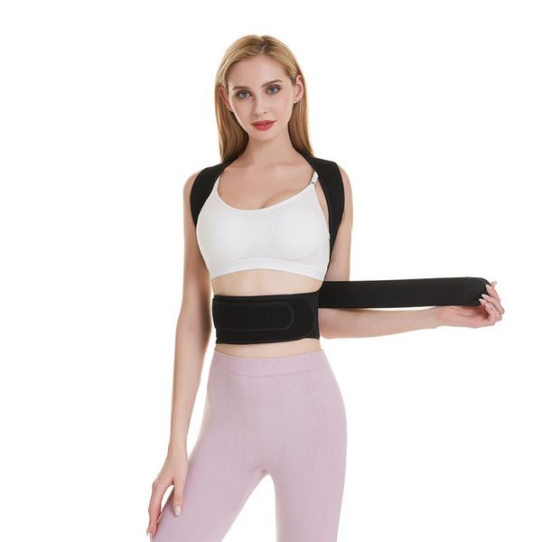 

back support correction belt posture corrector adjustable waist trainer shoulder lumbar brace spine vest, Black;blue