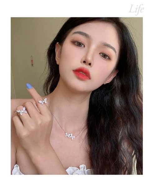 

cool breeze double butterfly clavicle chain female temperament simple versatile choker exquisite rhinestone necklace, Silver