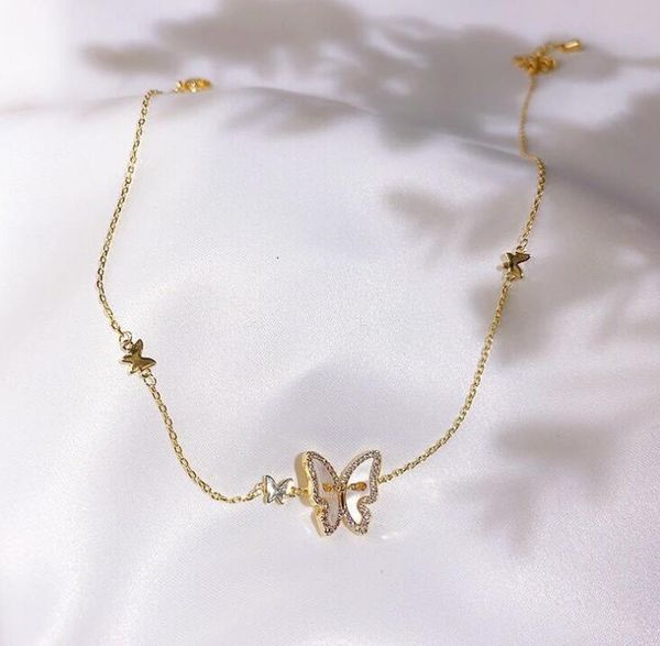 

fashion shell butterfly necklace super fairy delicate and cute full rhinestone short clavicle stackable chain, Silver