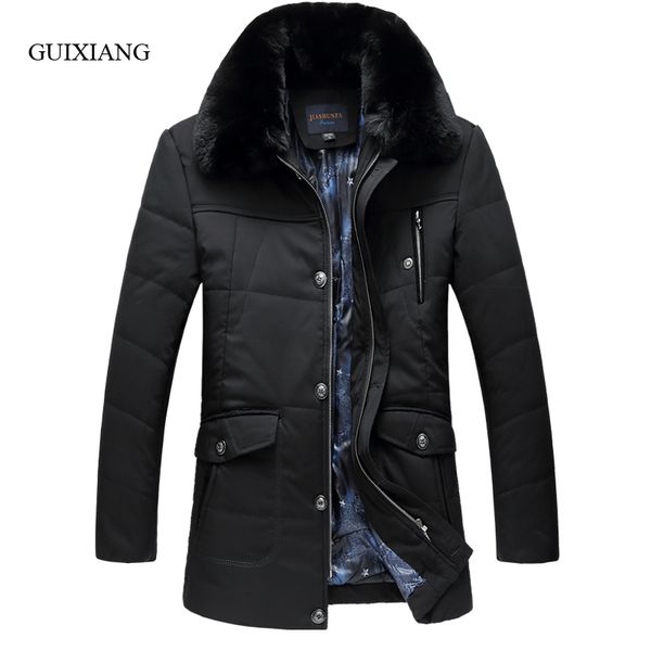 

new arrival style men boutique parkas fashion solid detachable large hair collar men's loose thick jacket coat large size l-7xl, Black