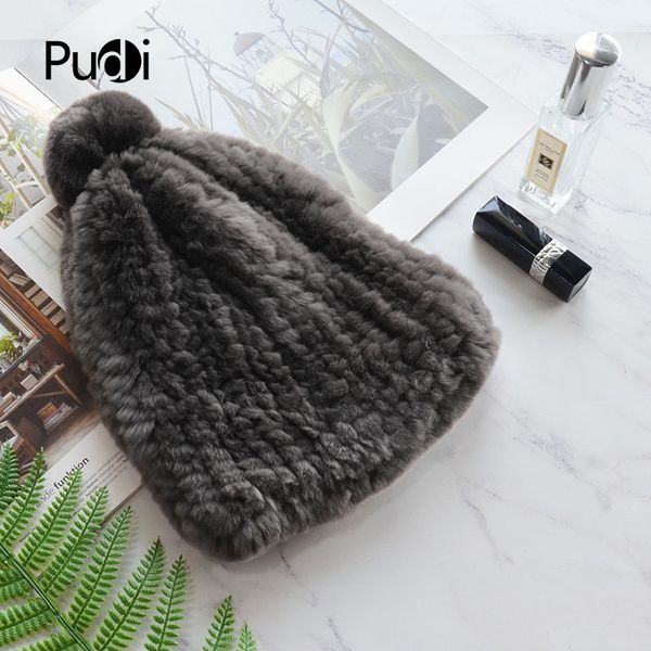 

beanie/skull caps pudi hf801 2021 women winter real fur hat fashion color design leisure girl warm hats with ball, Blue;gray