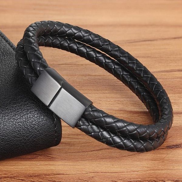 

xqni personality genuine leather bracelet double layer black bangle for female accessories jewelry for birthday gift, Golden;silver