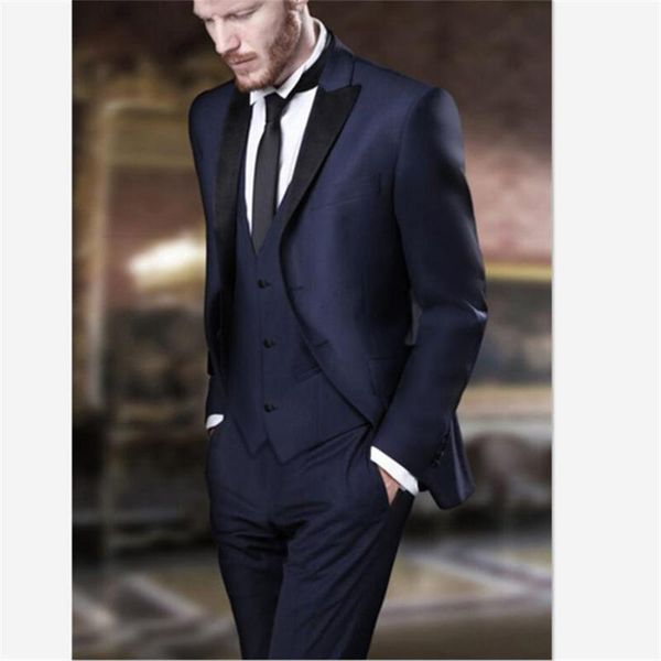 

High Quality Navy Blue Men Suit Party Dress Tuxedos Business Man Blazer Office Wear Mens Suits 3pieces(Jacket+Pants+Vest)