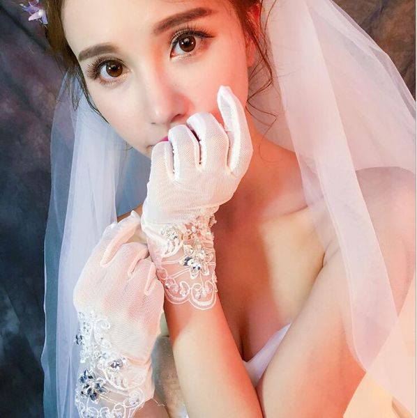 

women' rhinestone beaded mesh glove lady' short lace glove r190, Blue;gray