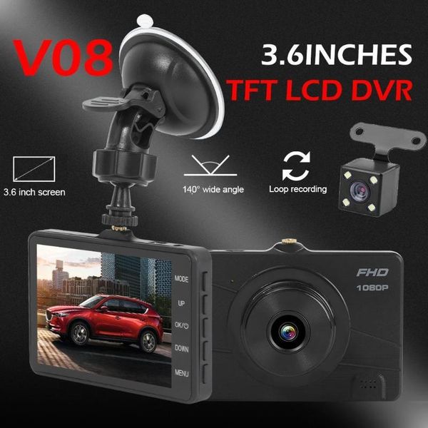 

car camera v08 3.6 inch lcd screen car dvr camera rear view dashcam loop recording digital video recorder