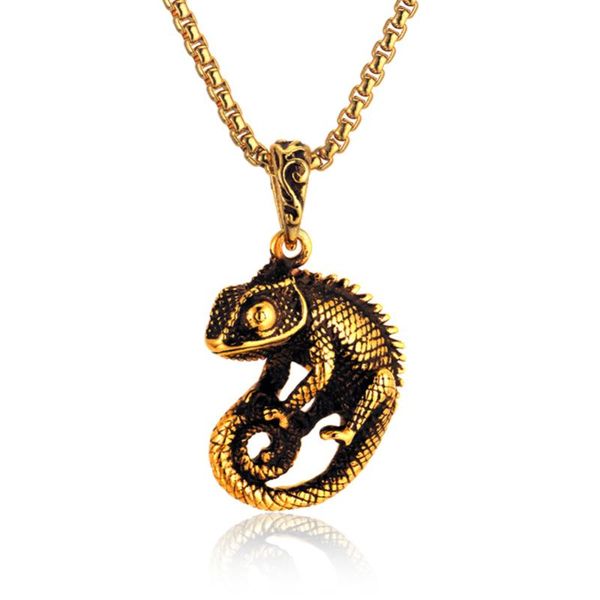 

hip hop длинные ожерелья для мужчин золото хамелеон кулон дракон из нержавеющей стали цепи ожерелье женщины мужчины цепи jewelry дропшип, Silver