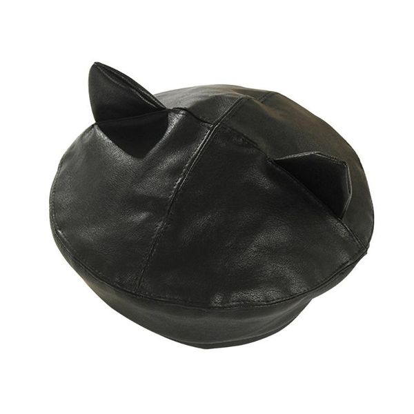 

autumn and winter beret female korean version of the wild stereo cute cat ears simple solid color outdoor casual painter hat, Blue;gray