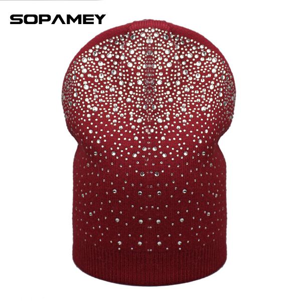 

2020 стразы beanie шляпы для женщин шапочки осень и зима марка вязаную шапочку тюрбан skullies хип-хоп шапки запаша ladies, Blue;gray