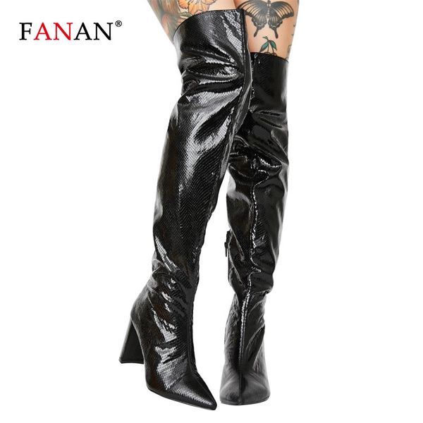 

fanan women over the knee boots pointed toe thigh high heel boots black long woman 2020 winter ladies shoes
