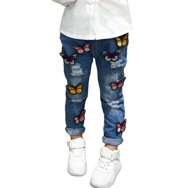

fashion baby girls butterfly embroidery denim jeans pants trousers for kids girl's casual jeans leggings spring autumn pant, Blue