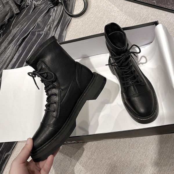 

2020 black boots boots fashion ins style round toe pu leather women short british thin zapatos de mujer