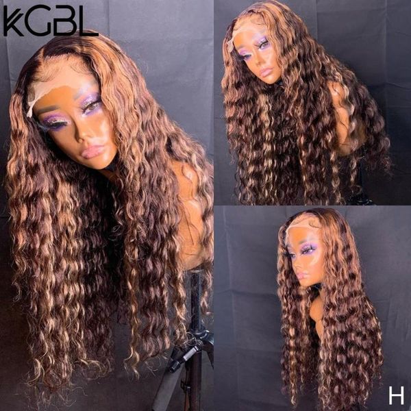 

lace wigs kgbl highlight curly t-part front human hair 8-24'' brazilian 180% density with baby non-remy medium ratio, Black;brown