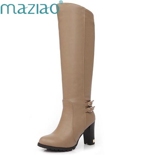 

maziao shoes women boots knee-high mujer botas high heels shoes fashion knight boots woman plus size 43, Black