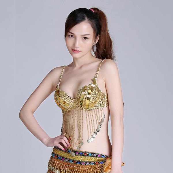 

belly dance beaded bra sequins tassel dancing singer costumes, Blue