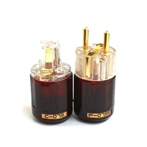 

consumer electronics hifi oyaide c-079 p-079e schuko europe eu power plug 24k gold plated iec audio connector female-male audio transparent