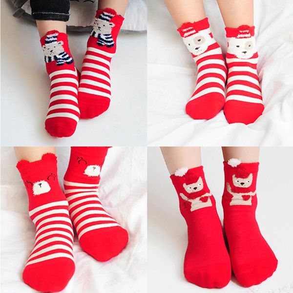 

2020 4 pairs cute children cartoon printed animal socks breathable kids mid calf high socks christmas new year gift, Pink;yellow