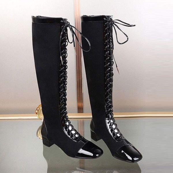

winter square head autumn boots back zipper martin boots fashion women's short boots medium heel elegant leather thick heel knee length, Black