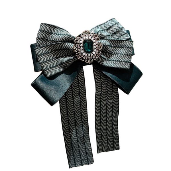 

korean womens vintage colorful striped bow tie imitation crystal jewelry shirt blouse contrast color corsage collar brooch, Blue;purple