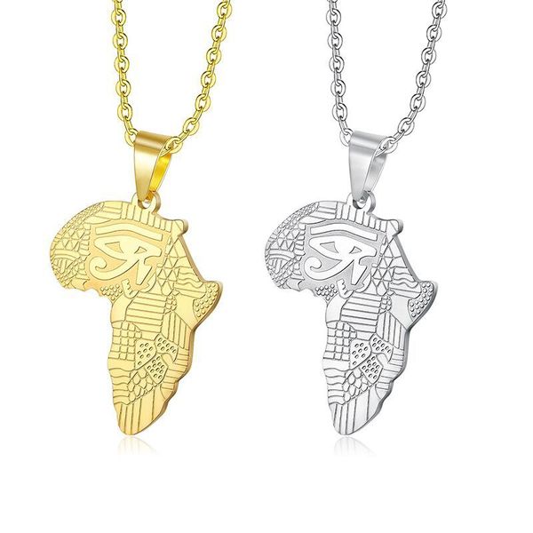 

european and american creative personality men's stainless steel necklace eye of horus africa map pendant250, Silver