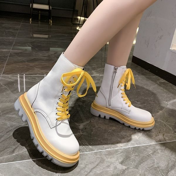 

autumn 2020 winter new bandage zipper female fashion wild personality thick bottom in the tube with women's boots size 35-39, Black
