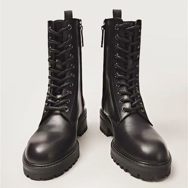 

2020 new versatile style martin boots lightweight 3cm low heel short boots 100% real leather motocycle women shoes, Black