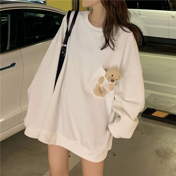 

2020 new autumn coat sweater internet celebrity korean style loose cute bear long sleeve purple sweater women's coat ins fashion seagp, Black