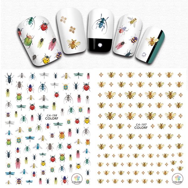 

stickers & decals 1 sheet embroidery bees nail insect series 3d dragonfly pattern sticker manicure art decorations, Black