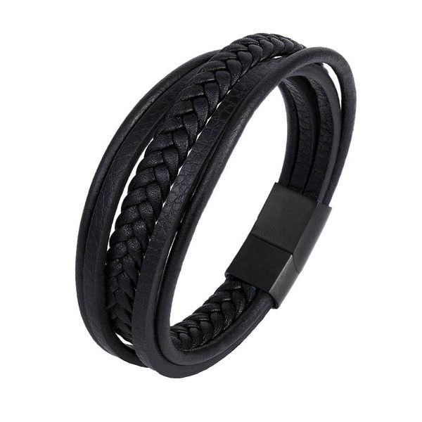

tennis black/brown multi-layers handmade braided genuine leather bracelets for men stainless steel fashion jewelry gifts male bangles, Golden;silver