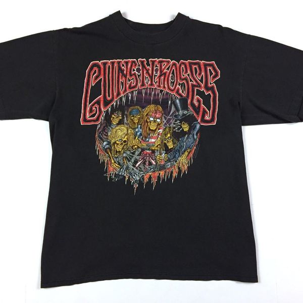 

vintage 90s guns n roses use your illusion 1992 tour concert shirt skeleton crew version