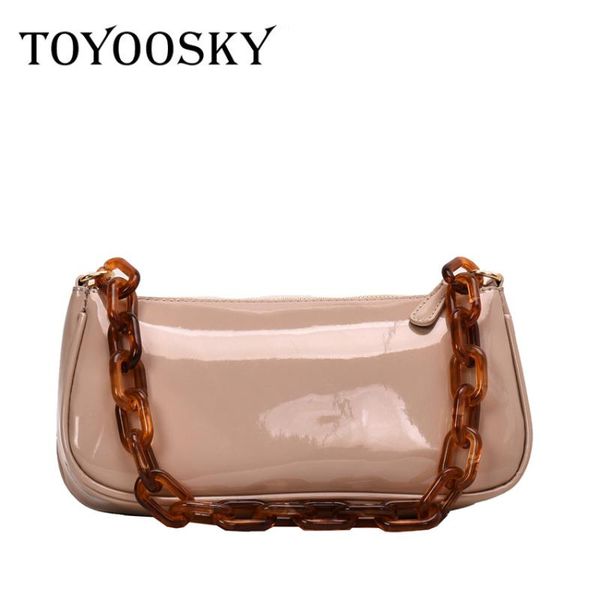 

toyoosky fashion baguette shape bags luxury handbags patent leather women bags acrylic chain shoulder