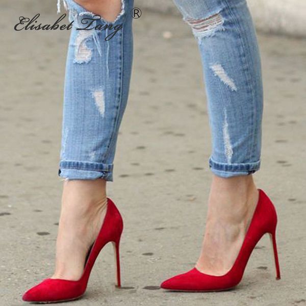 

elisabettang flock кожа 12см высокие каблуки основные женщины насосы тонкие каблуки toe заостренный свадьба скольжения на обувь мода женщина, Black