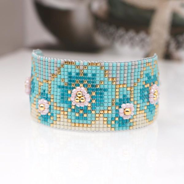 

tennis flower pattern miyuki bracelet for women beaded bracelets pulseras mujer 2021 jewelry friendship handmade, Golden;silver