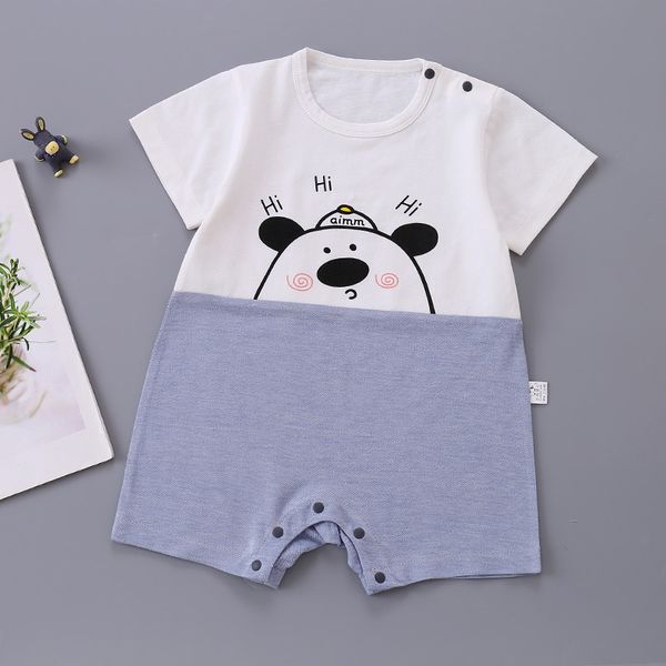 

2020 summer clothes for babies summer one-piece suit summer short sleeves 0-1 years old closed file men and women baby romper, Blue