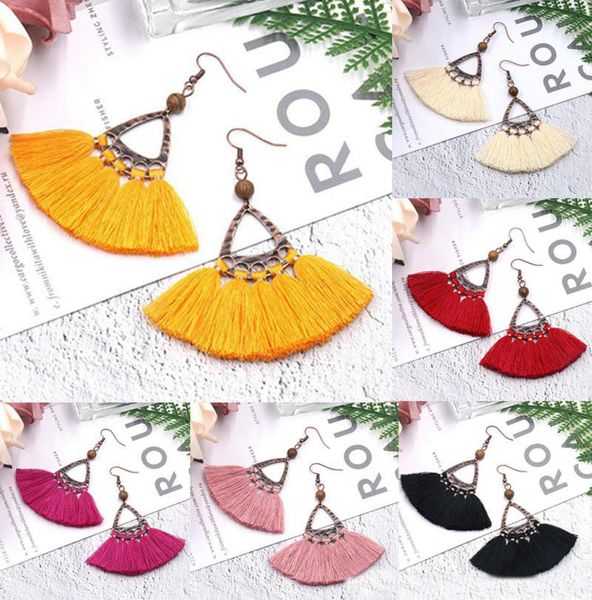 

new arrival women bohemia tassel fringe dangle earrings vintage triangle pendant long tassel hook earrings jewelry, Silver