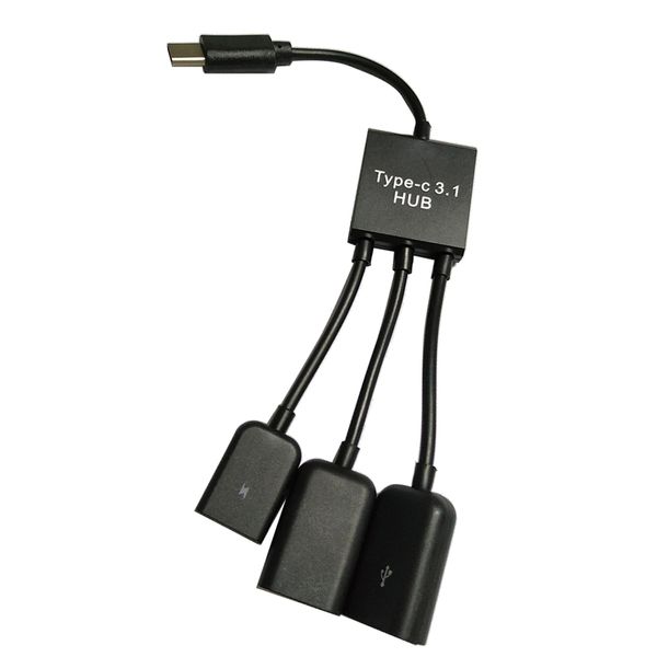 

type c cable , 20cm 3 in 1 usb c type c otg host to micro usb + 2xusb 2.0 female cable hub cord adapter connector black